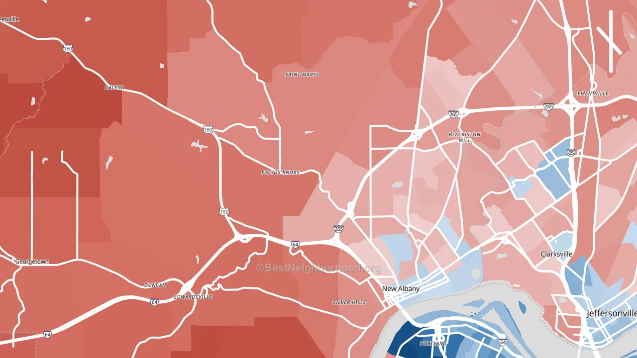 Floyd County, IN block-group political-lean map