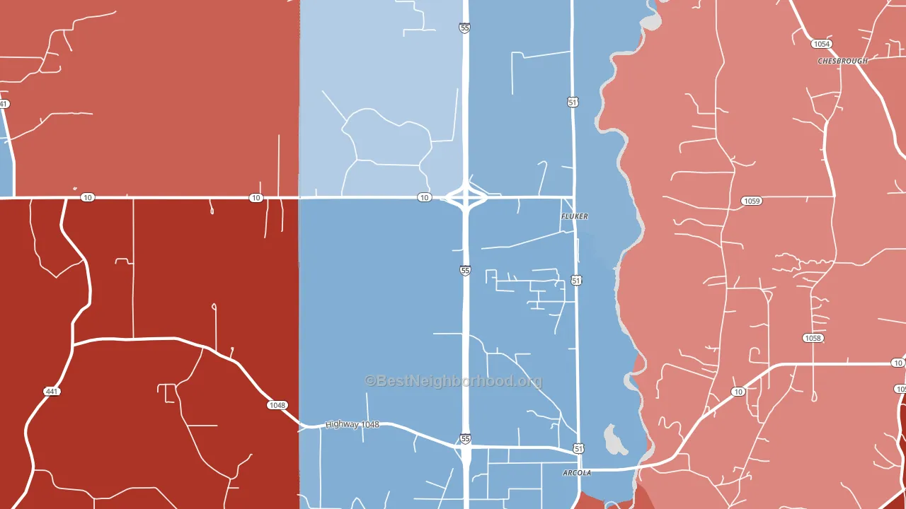 Fluker, LA block-group political-lean map