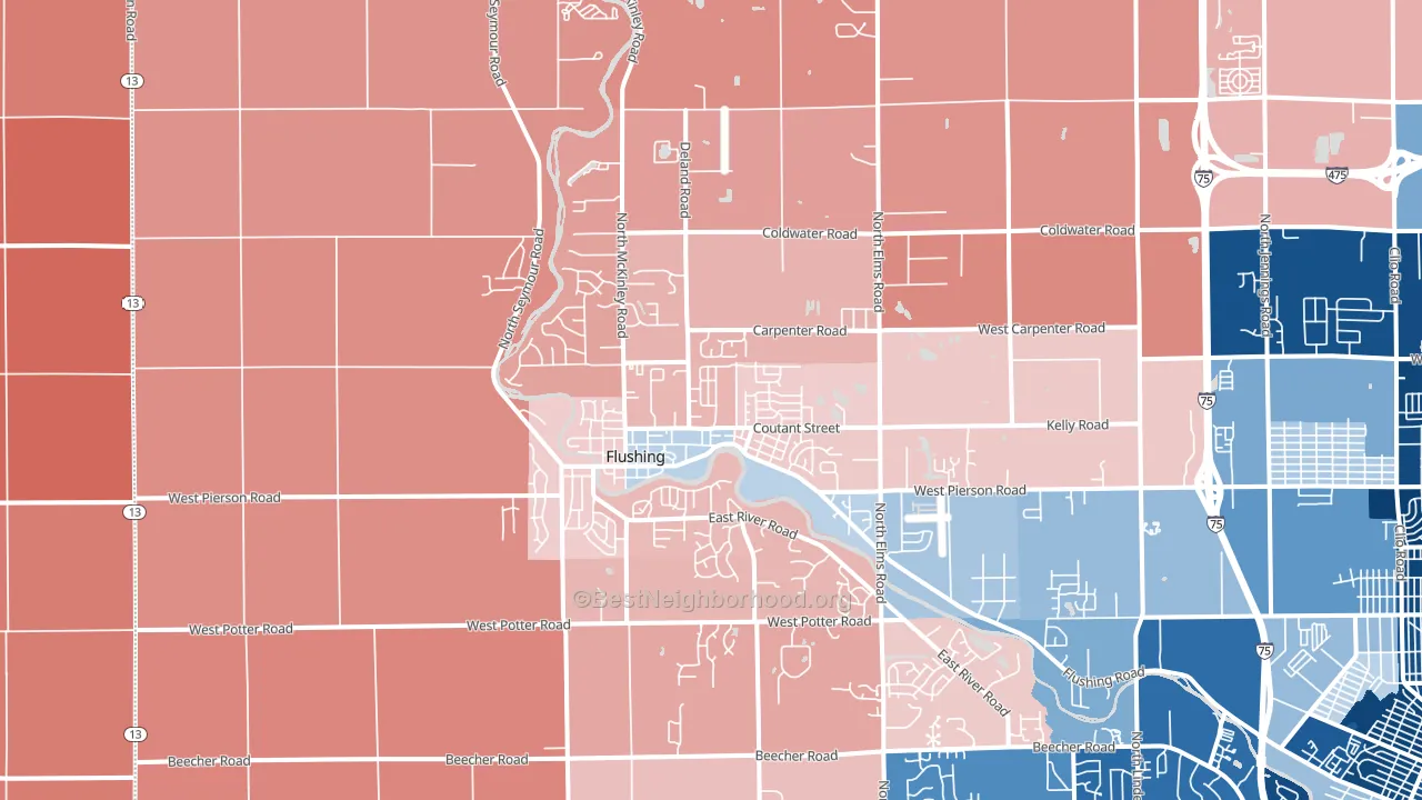 Flushing, MI block-group political-lean map