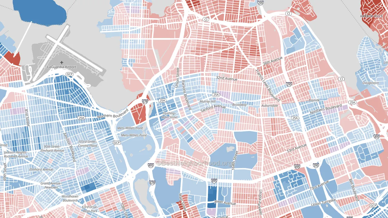 Flushing, Queens, NY block-group political-lean map