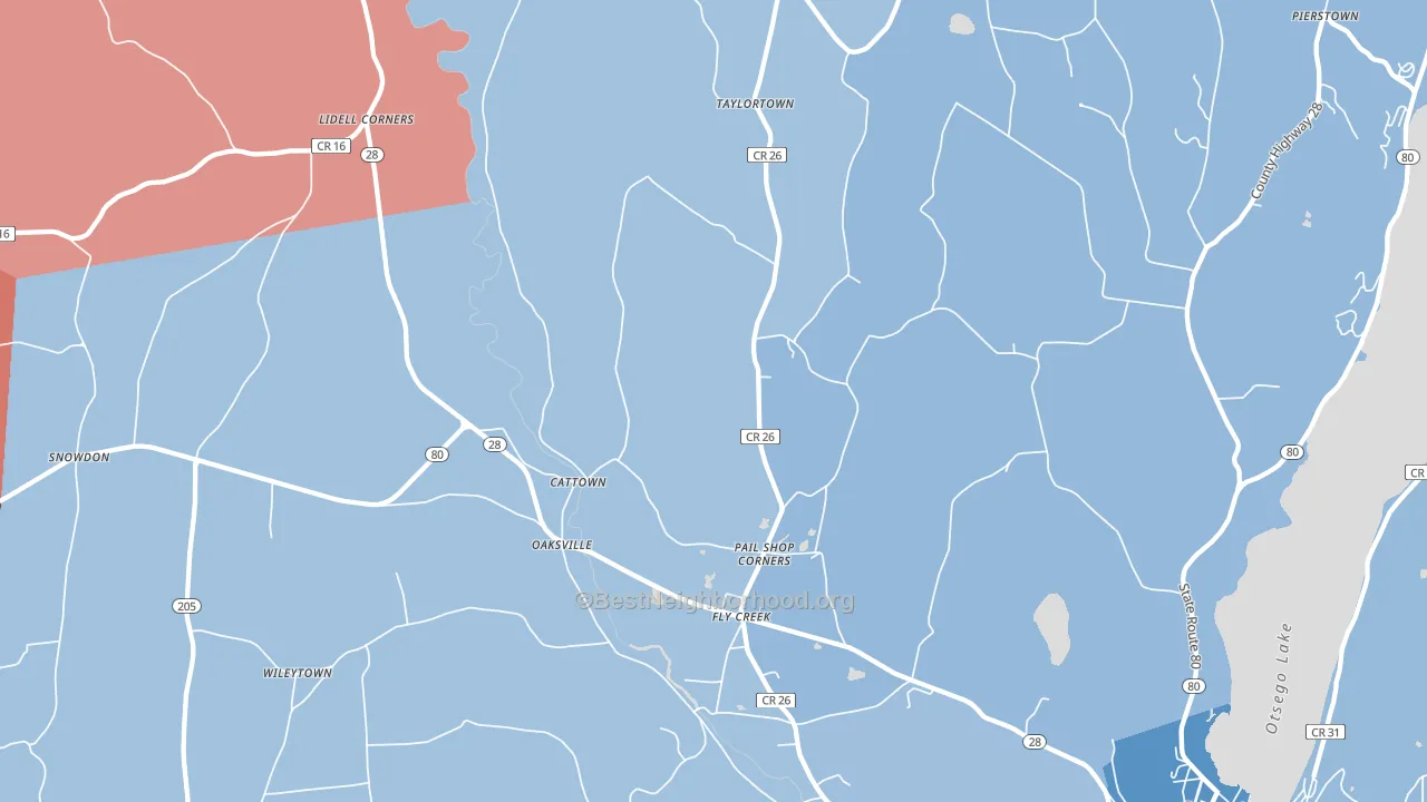 Fly Creek, NY block-group political-lean map