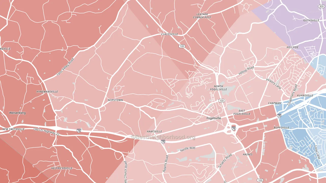 Fogelsville, PA block-group political-lean map