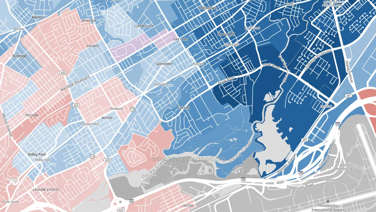 Folcroft, PA block-group political-lean map