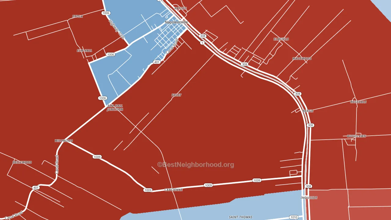 Foley, LA block-group political-lean map