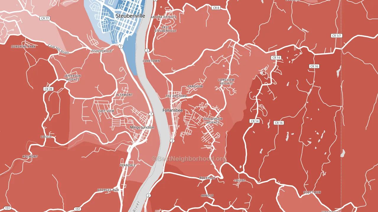 Follansbee, WV block-group political-lean map