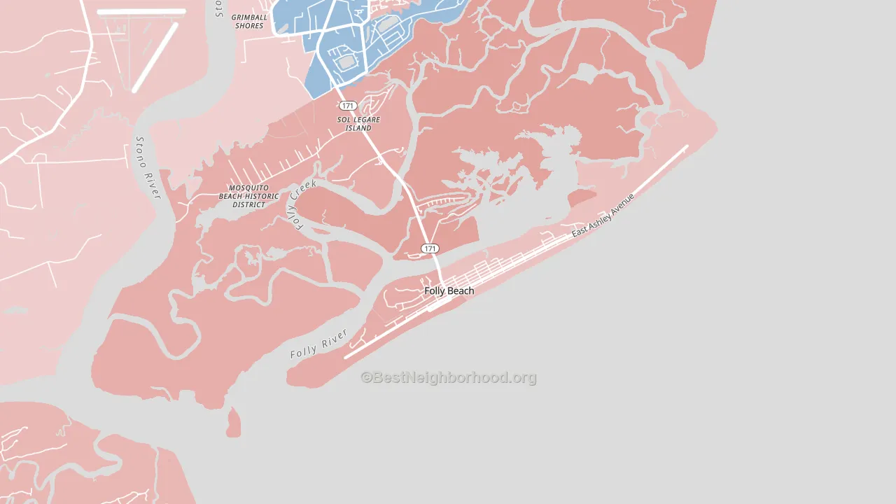 Folly Beach, SC block-group political-lean map
