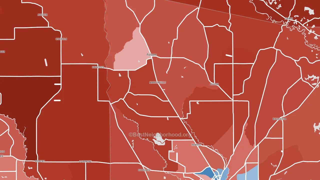Folsom, LA block-group political-lean map