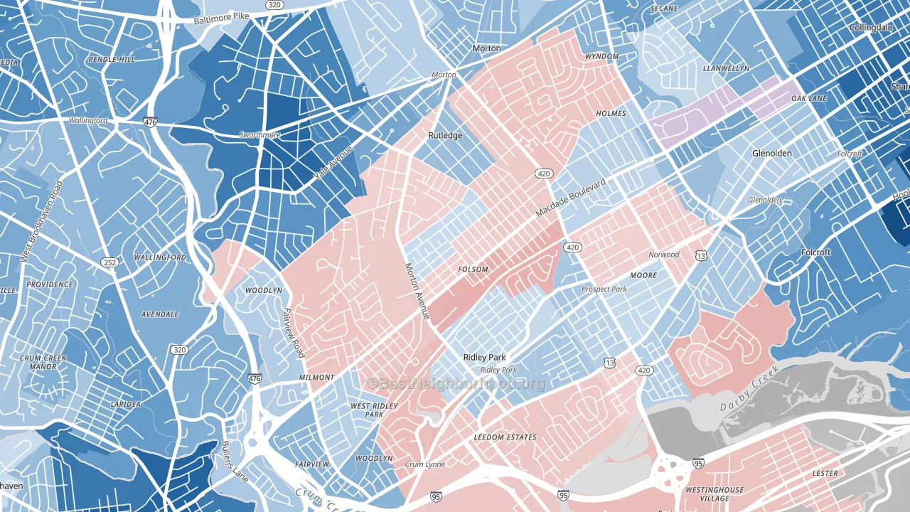 Folsom, PA block-group political-lean map