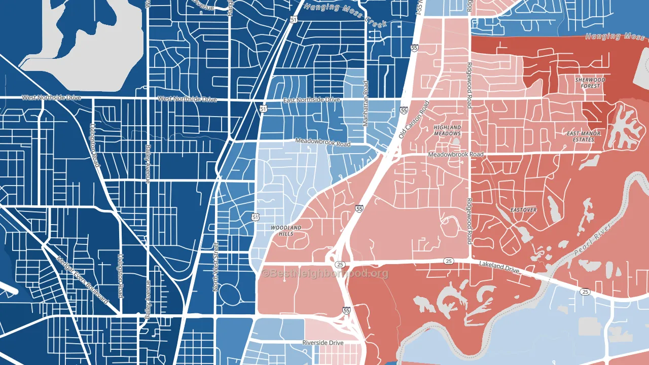Fondren North Renaissance, Jackson, MS block-group political-lean map