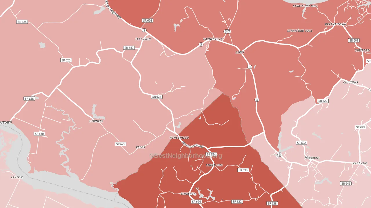 Foneswood, VA block-group political-lean map