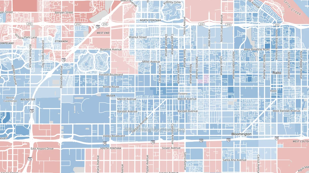 Fontana, CA block-group political-lean map