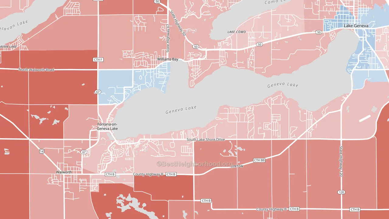 Fontana, WI block-group political-lean map