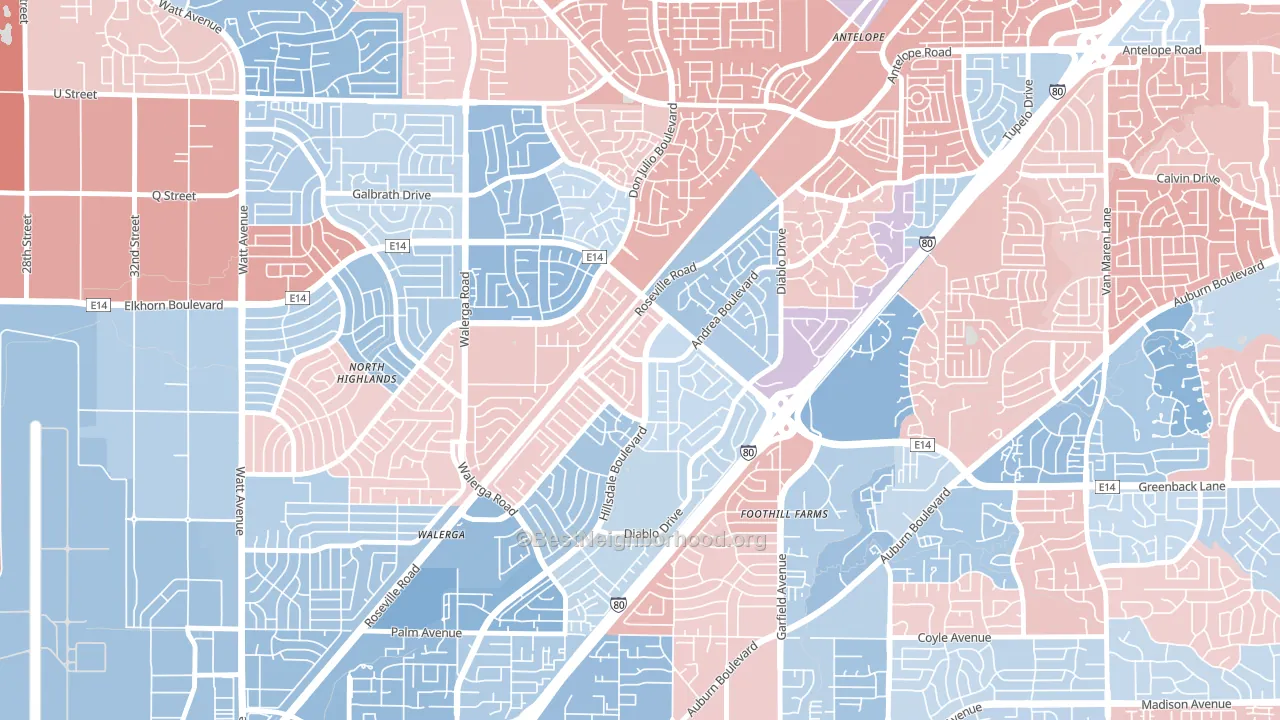 Foothill Farms, CA block-group political-lean map