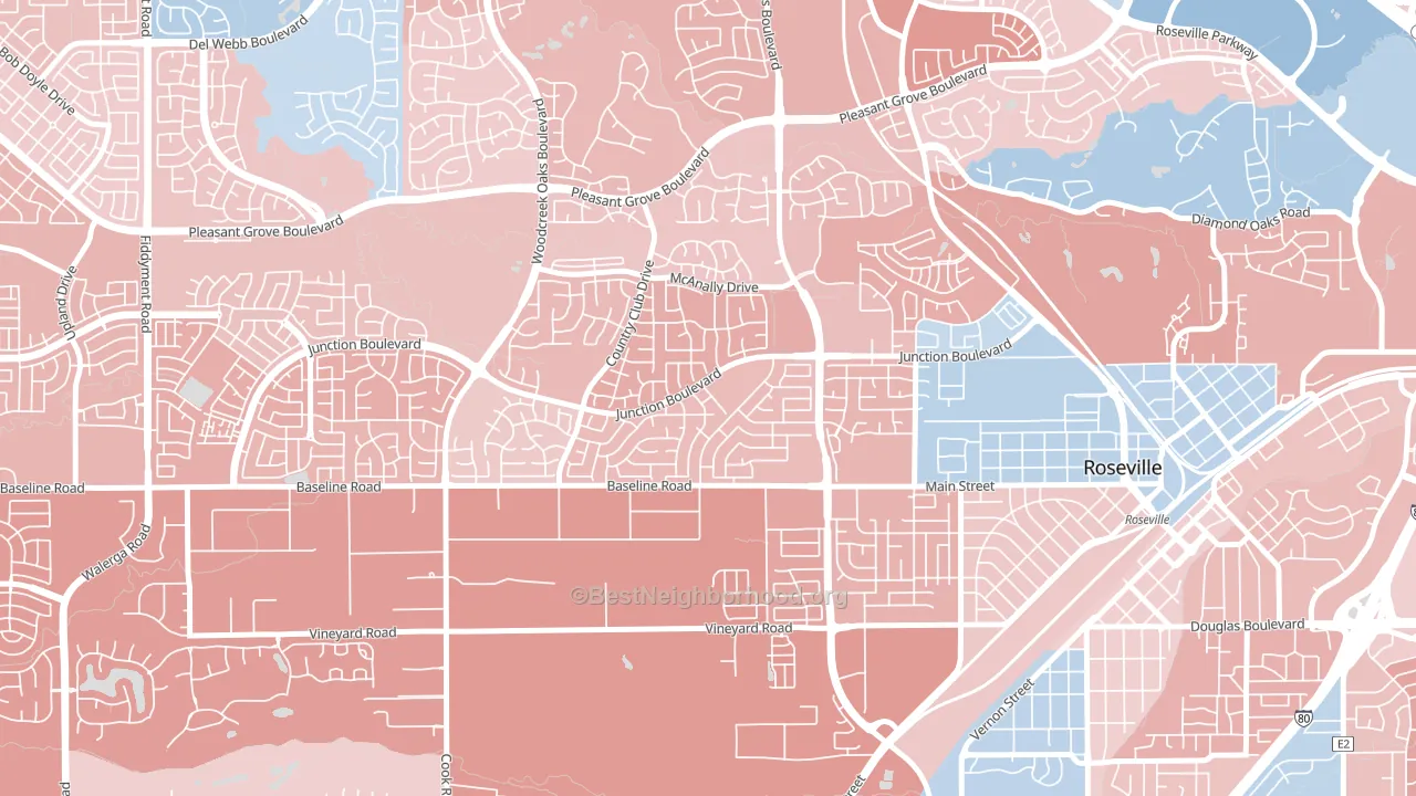 Foothill Junction, Roseville, CA block-group political-lean map