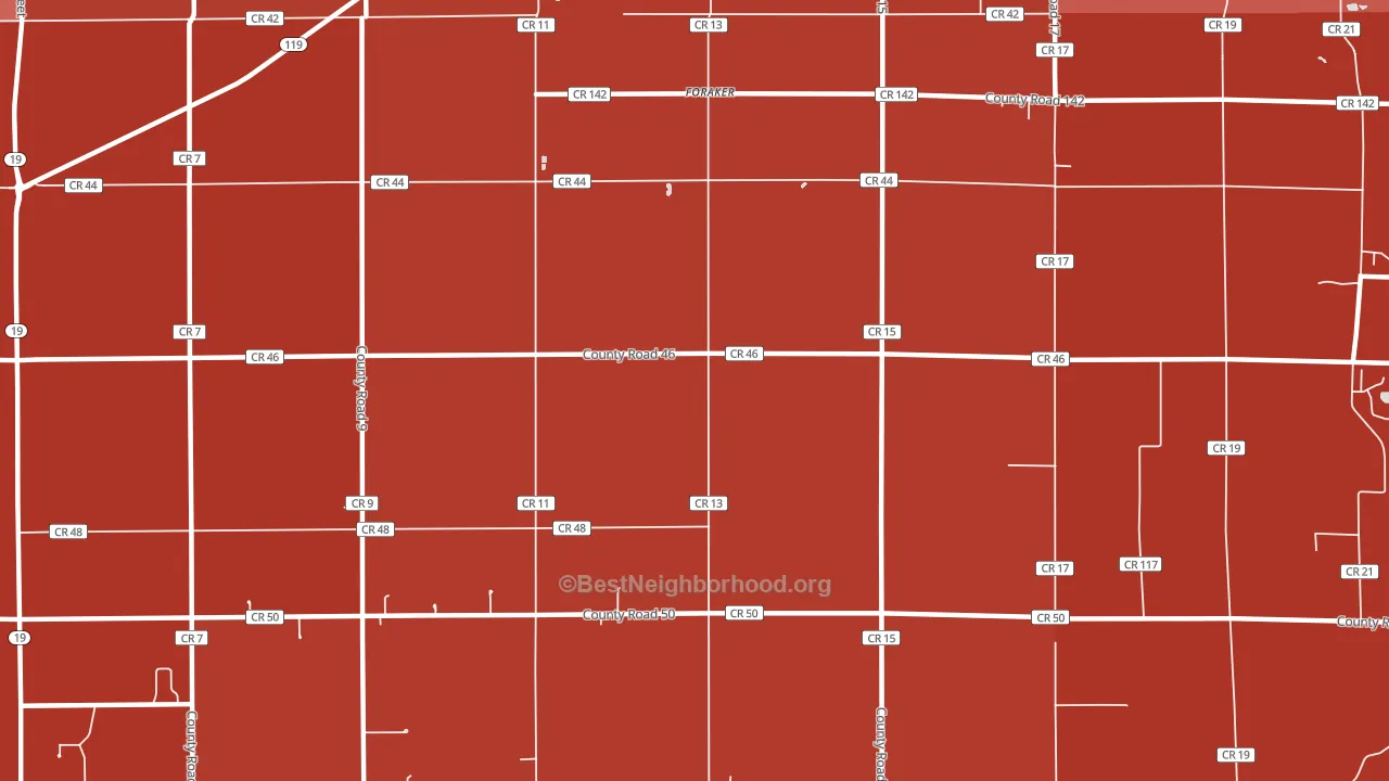 Foraker, IN block-group political-lean map