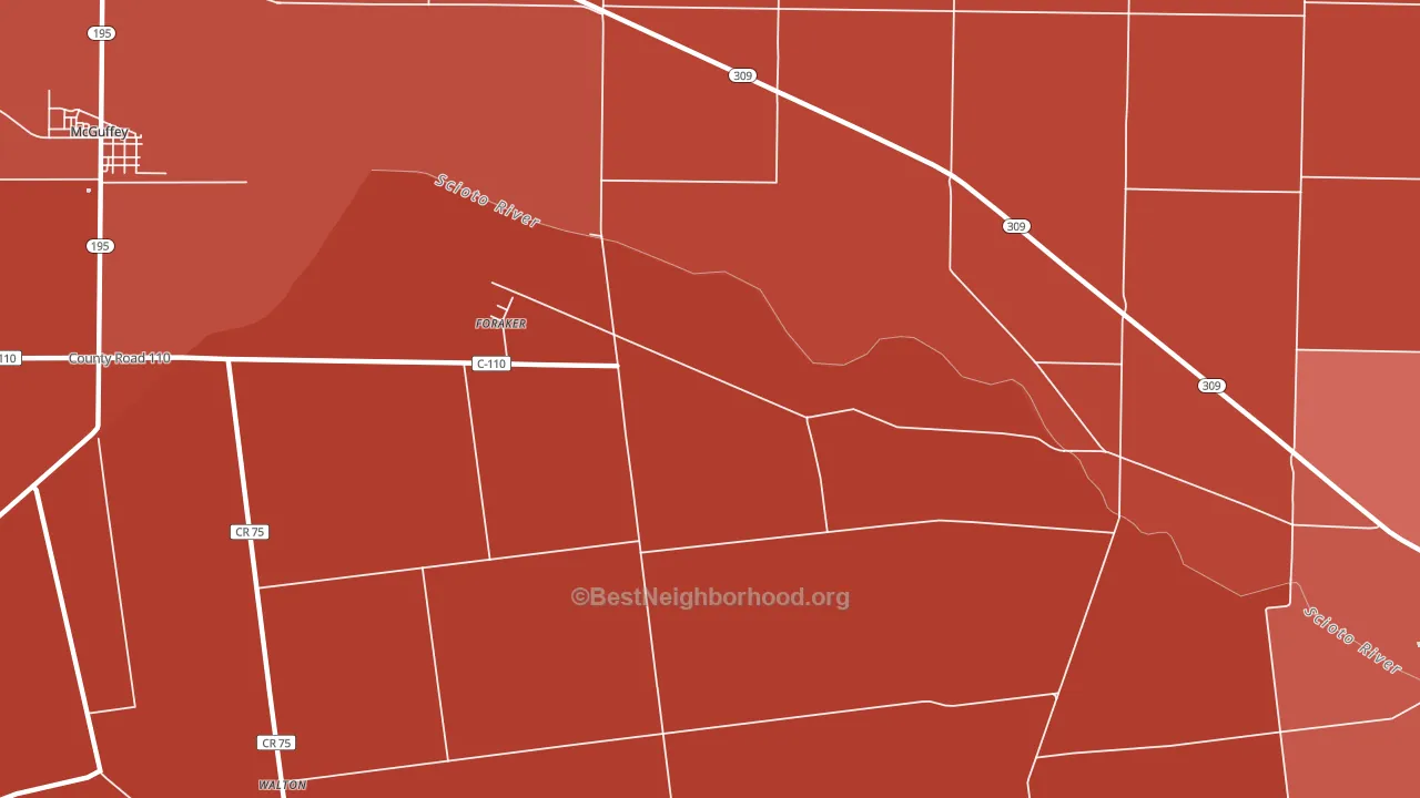 Foraker, OH block-group political-lean map
