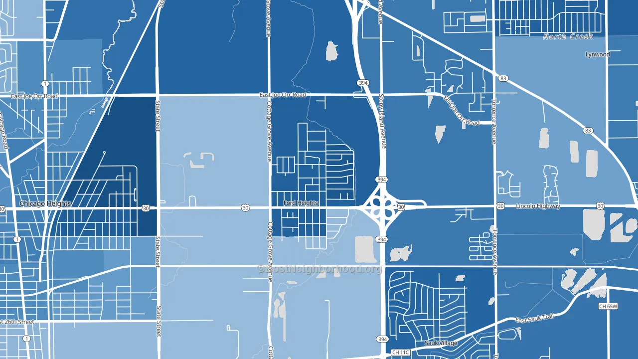 Ford Heights, IL block-group political-lean map