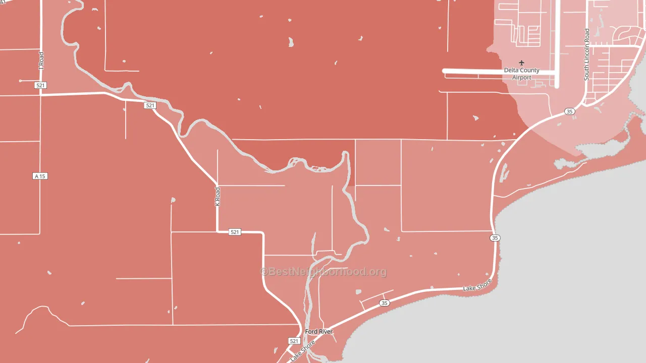 Ford River, MI block-group political-lean map