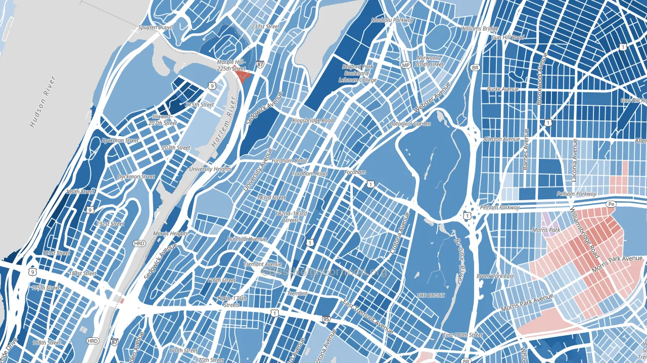 Fordham, Bronx, NY block-group political-lean map