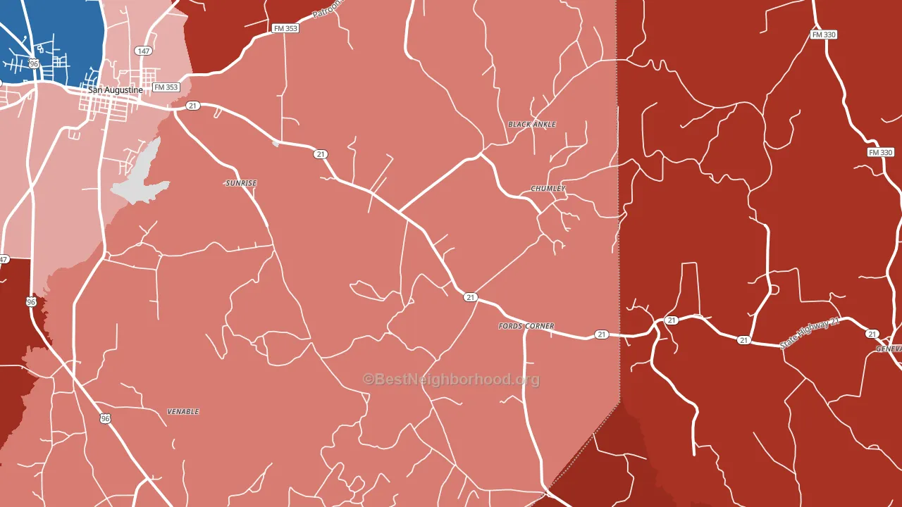 Fords Corner, TX block-group political-lean map