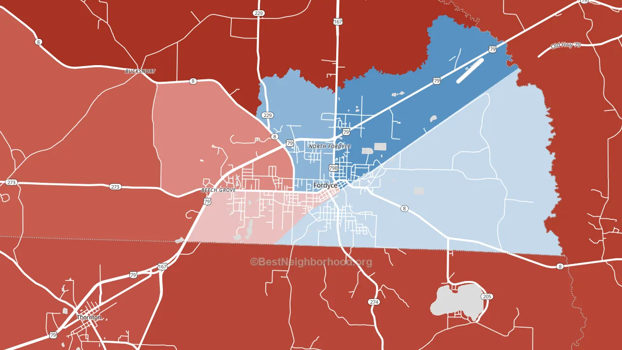 Fordyce, AR block-group political-lean map