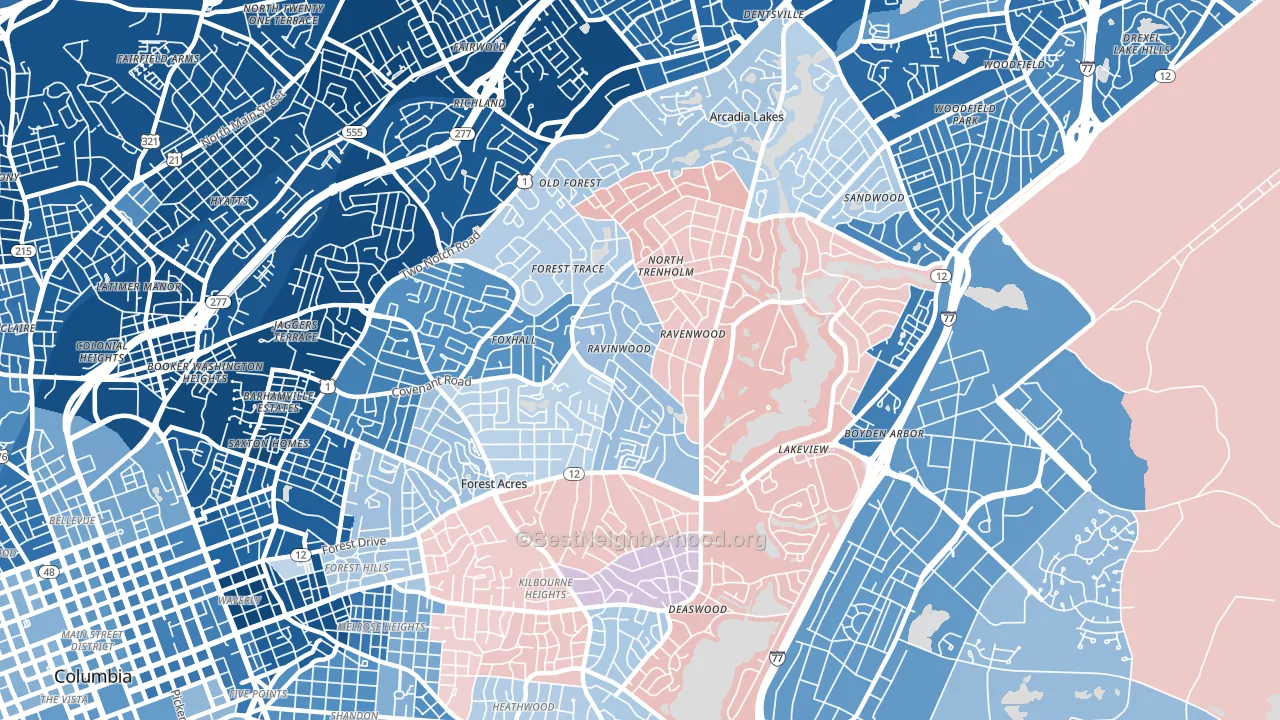 Forest Acres, SC block-group political-lean map