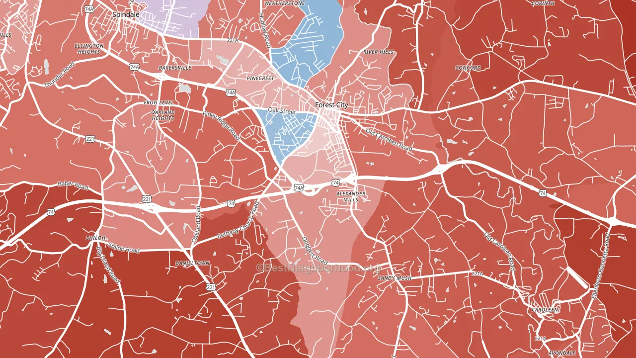 Forest City, NC block-group political-lean map