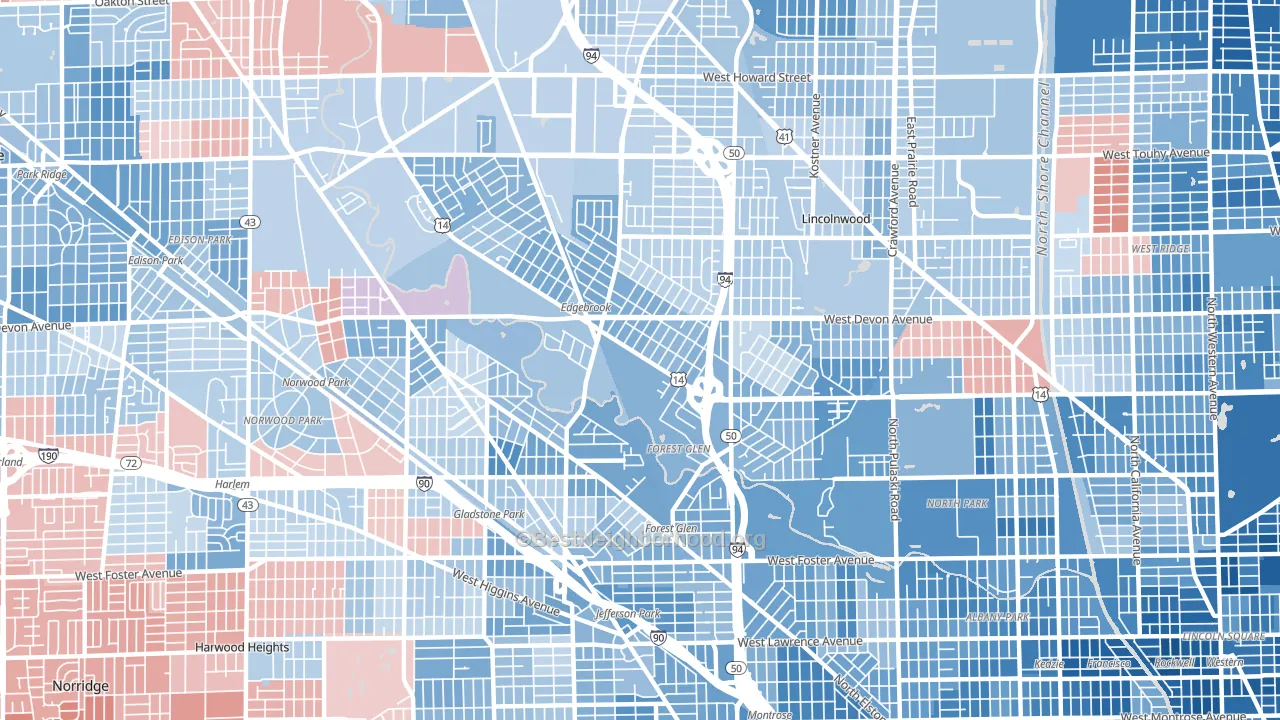 Forest Glen, Chicago, IL block-group political-lean map
