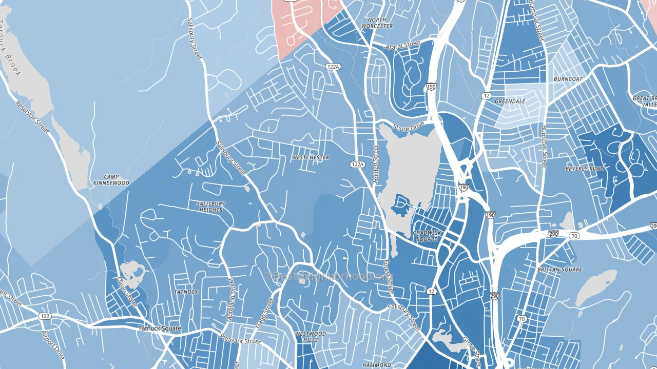 Forest Grove, Worcester, MA block-group political-lean map
