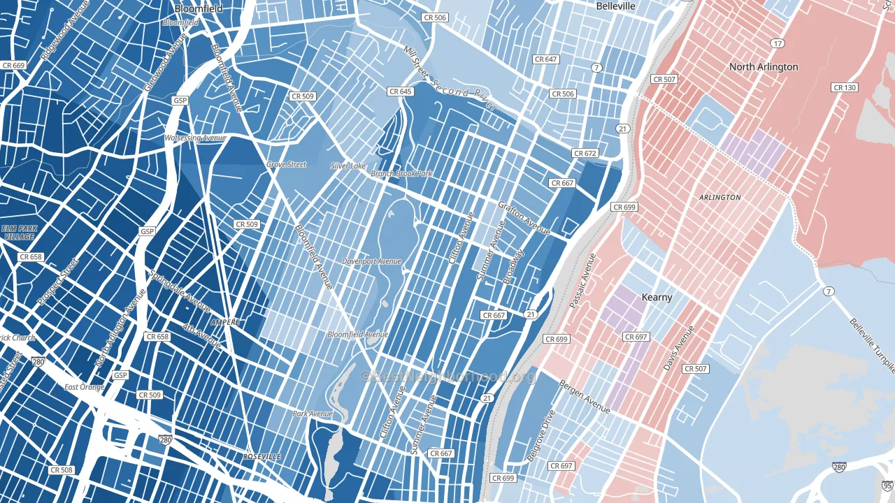 Forest Hill, Newark, NJ block-group political-lean map