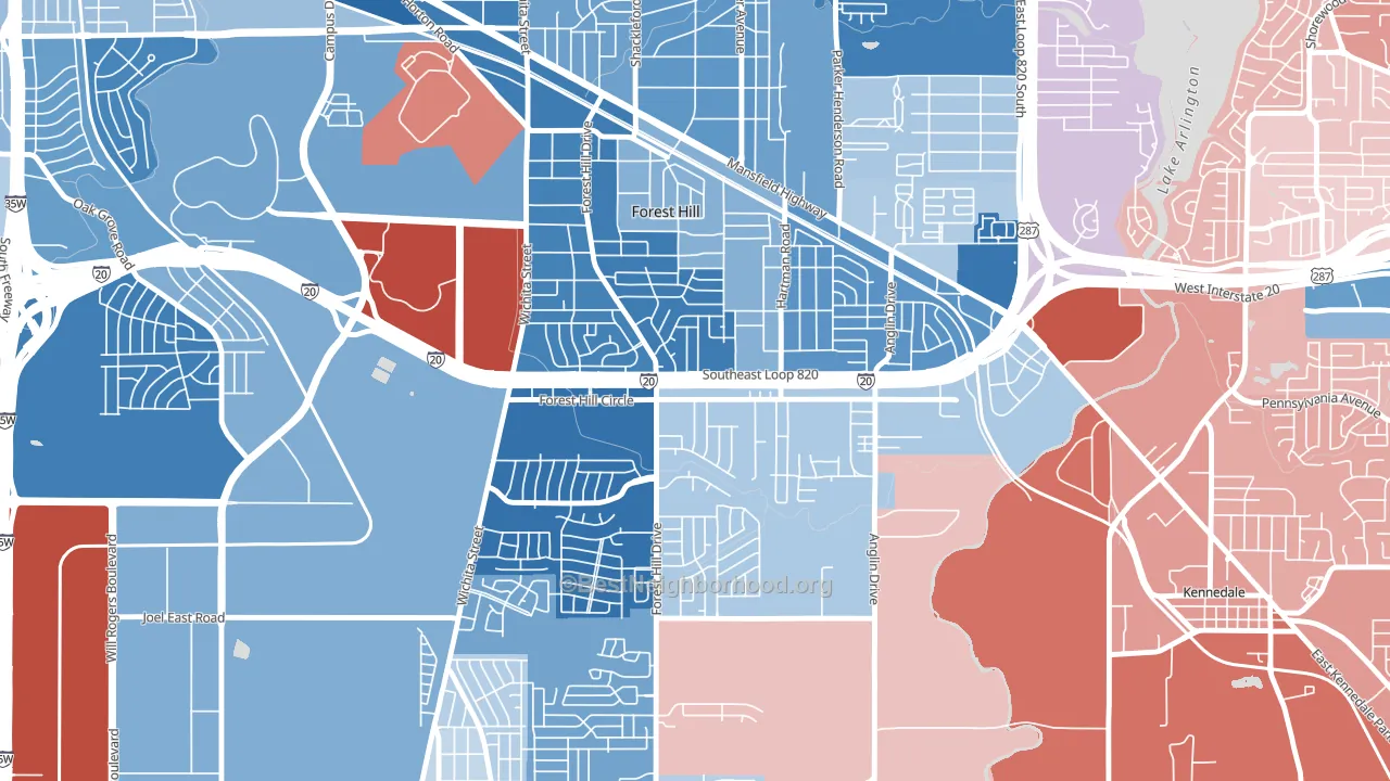 Forest Hill, TX block-group political-lean map