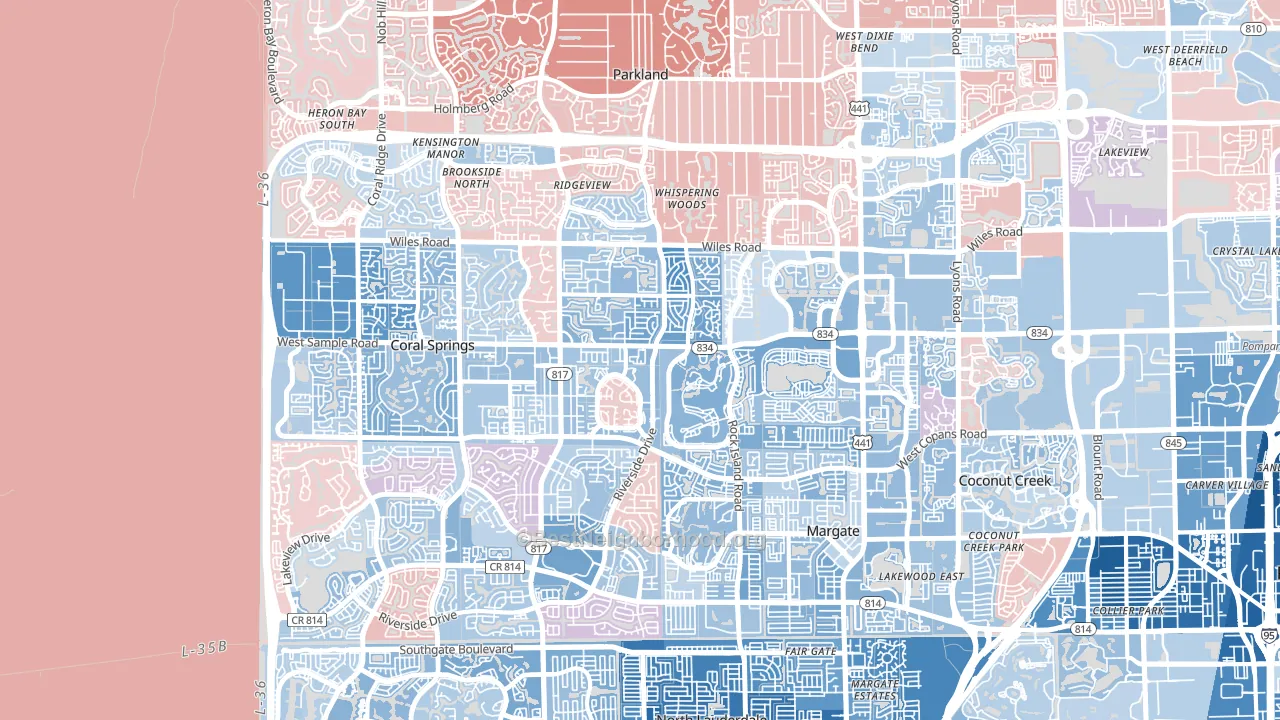 Forest Hills-Miami, Coral Springs, FL block-group political-lean map