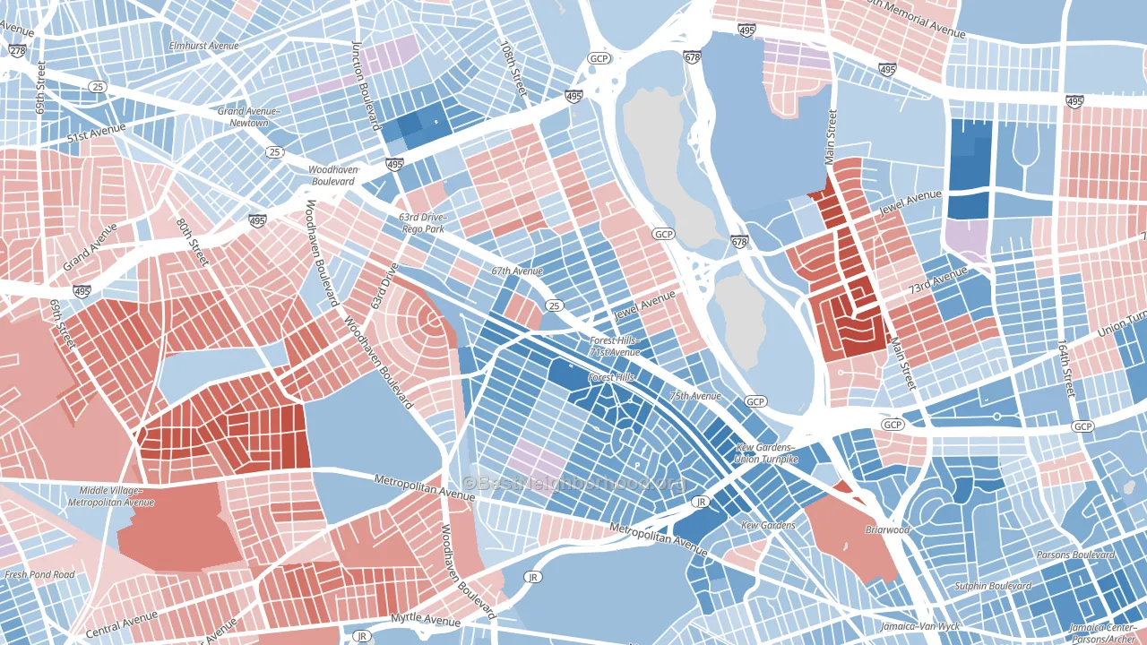 Forest Hills, Queens, NY block-group political-lean map