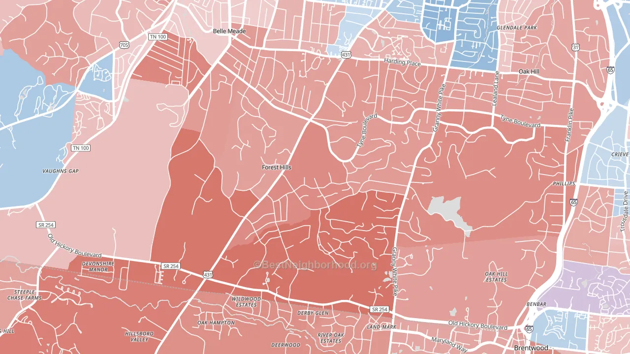 Forest Hills, TN block-group political-lean map