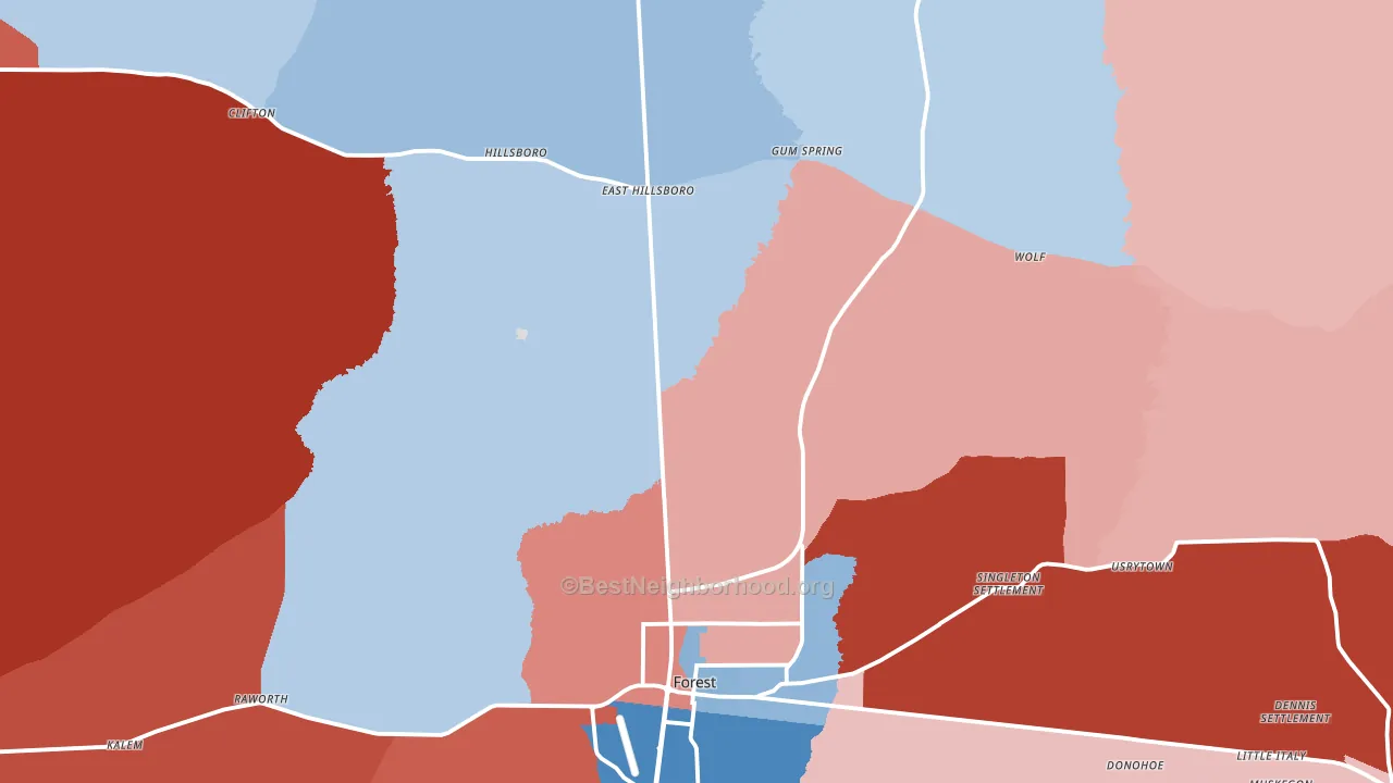 Forest, MS block-group political-lean map