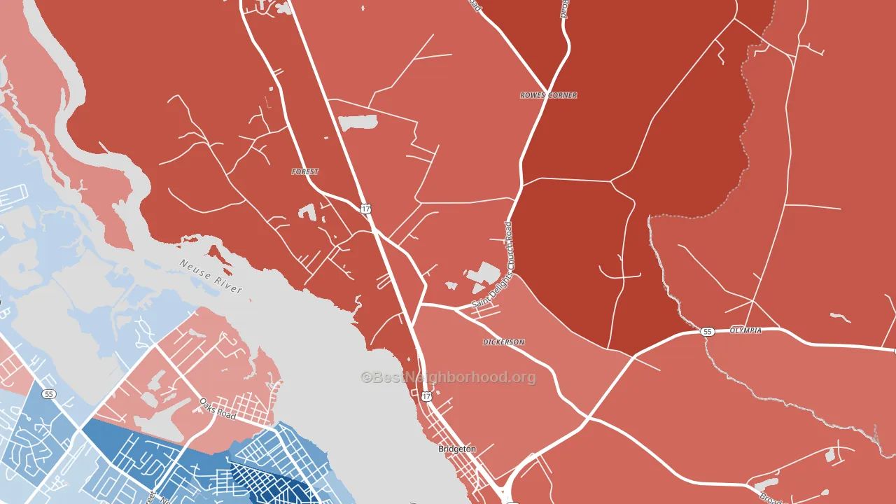 Forest, NC block-group political-lean map
