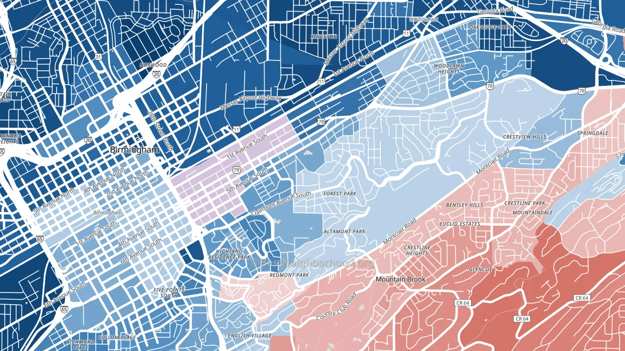 Forest Park, Birmingham, AL block-group political-lean map
