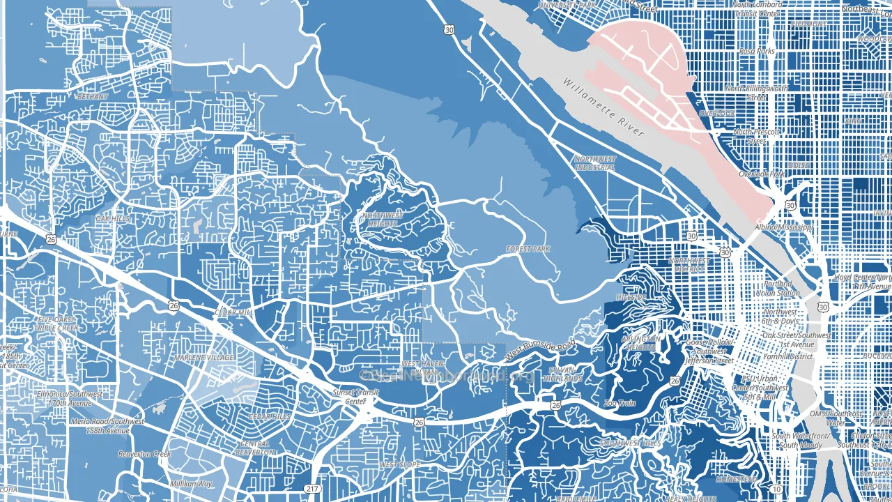 Forest Park, Portland, OR block-group political-lean map