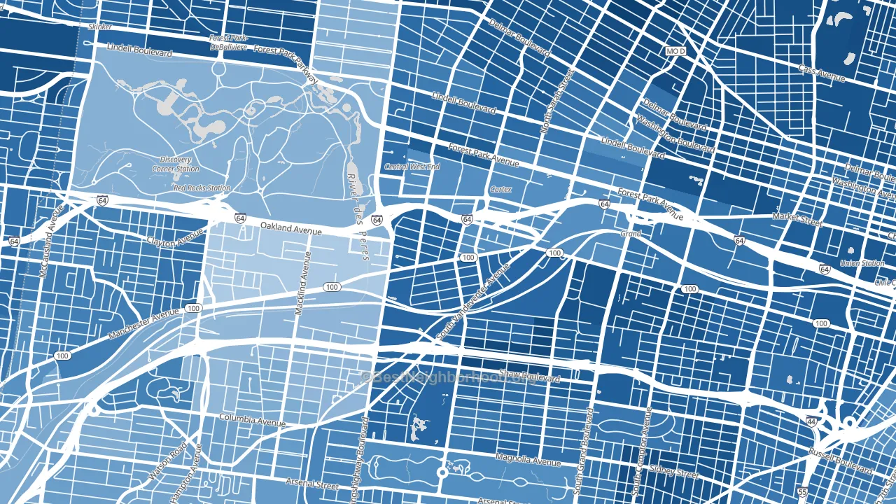 Forest Park Southeast, St. Louis, MO block-group political-lean map