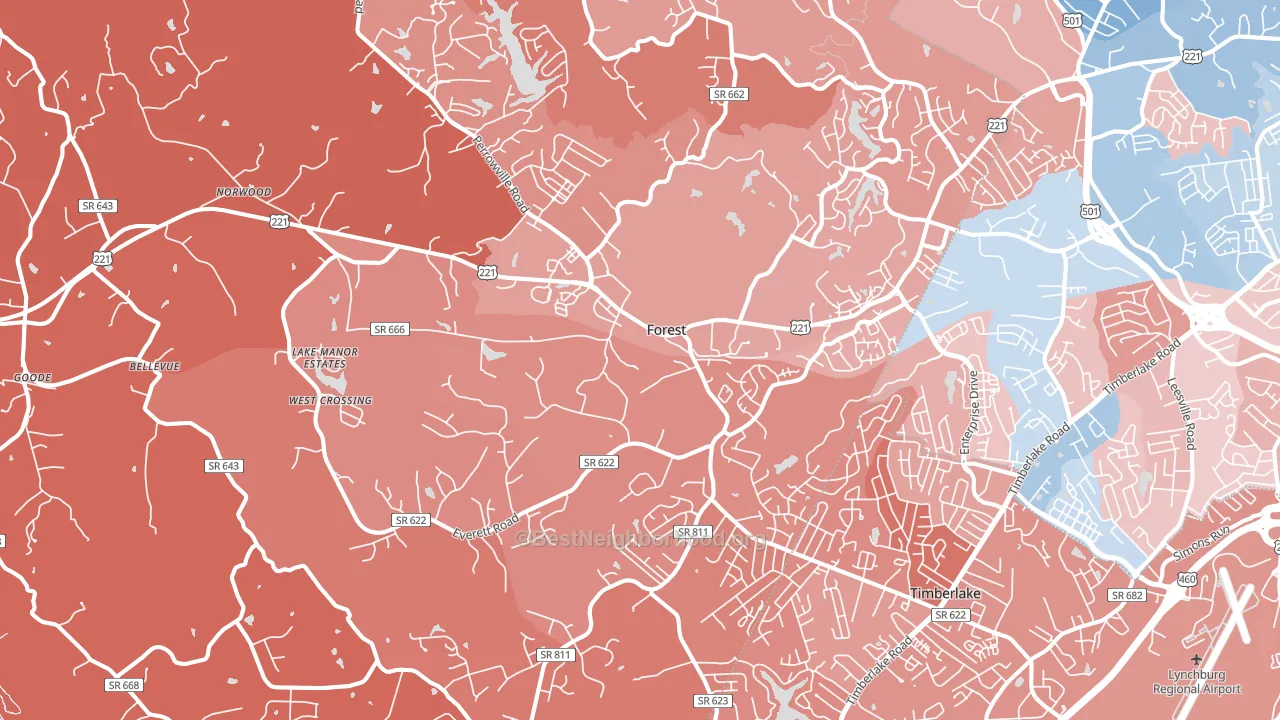 Forest, VA block-group political-lean map