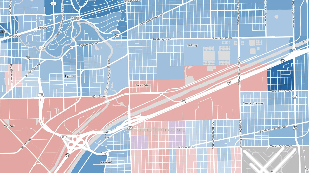Forest View, IL block-group political-lean map
