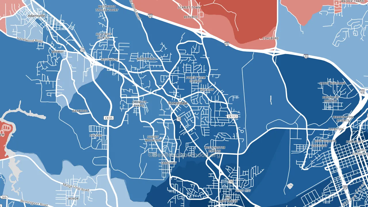 Forestdale, AL block-group political-lean map