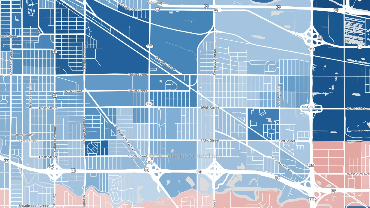 Forestdale, Hammond, IN block-group political-lean map