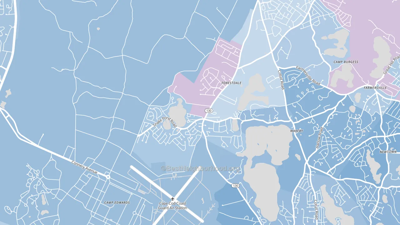 Forestdale, MA block-group political-lean map