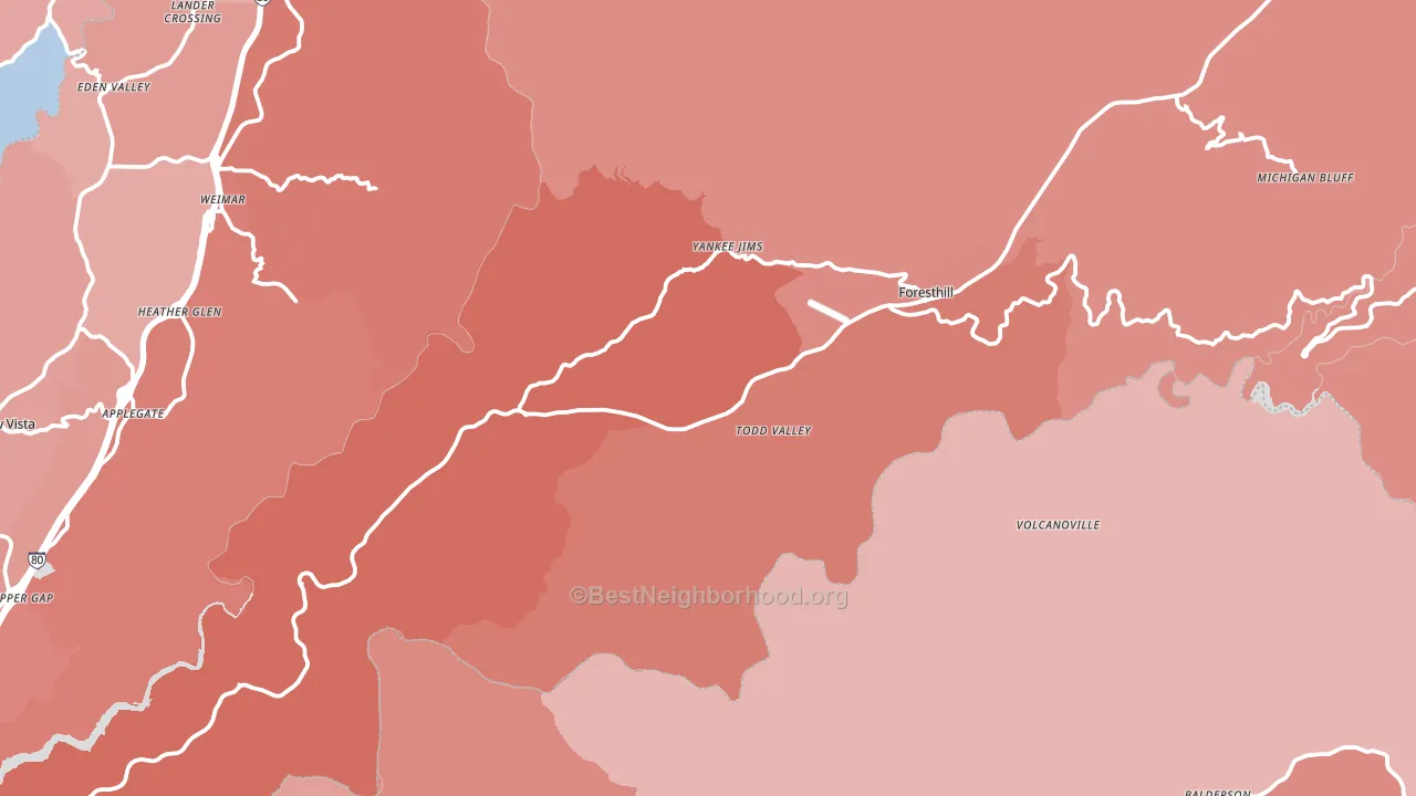 Foresthill, CA block-group political-lean map