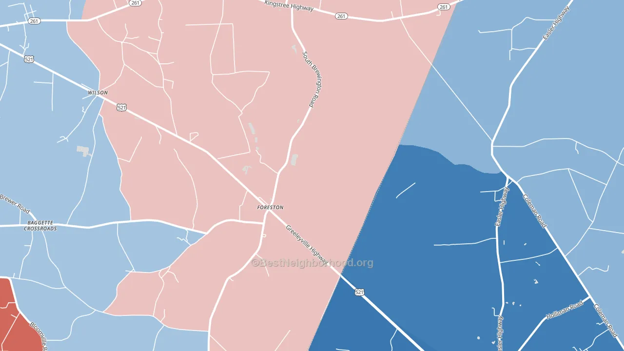 Foreston, SC block-group political-lean map