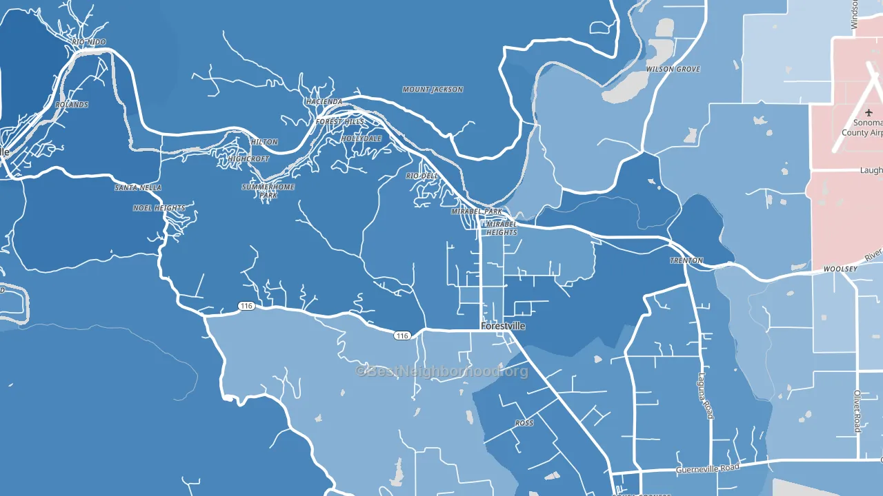 Forestville, CA block-group political-lean map