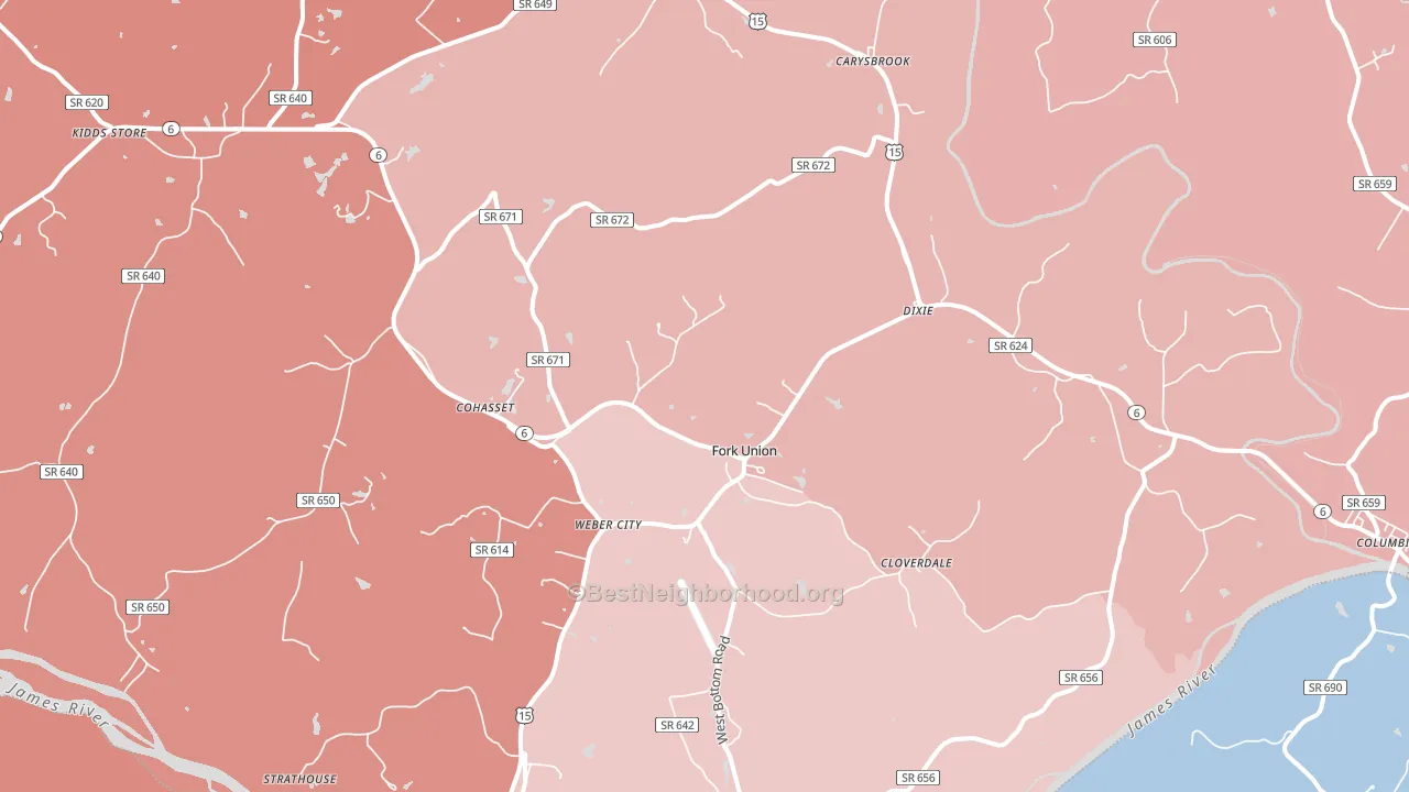 Fork Union, VA block-group political-lean map
