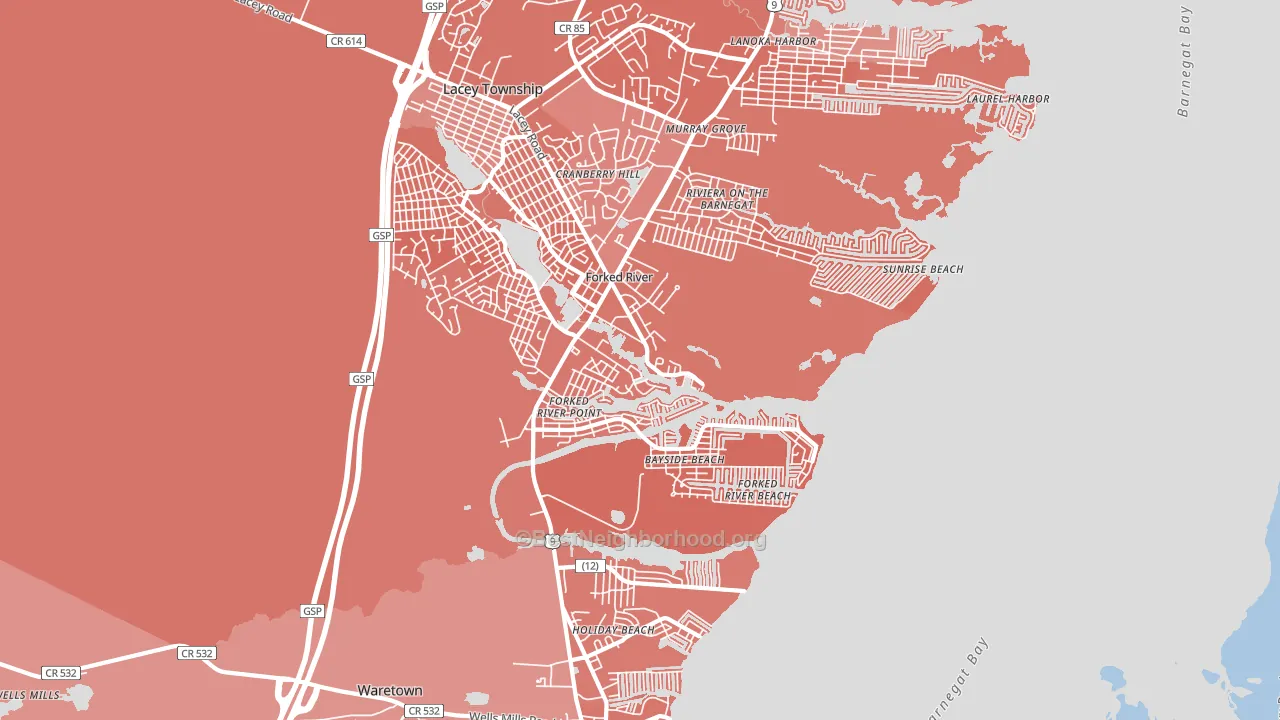 Forked River Beach, NJ block-group political-lean map
