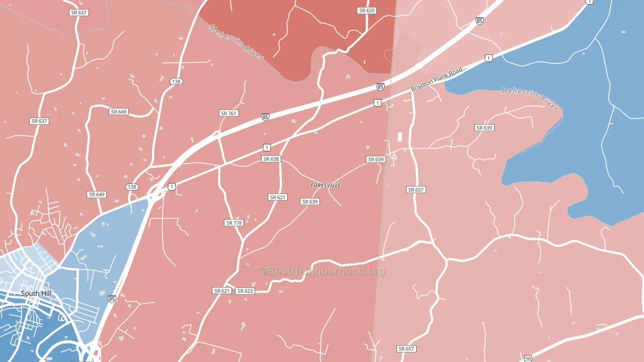 Forksville, VA block-group political-lean map